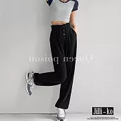 【Jilli~ko】新款寬鬆簡約排扣束腳抽繩哈倫運動褲 J9880 FREE 黑色