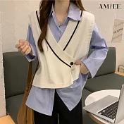 【AMIEE】時尚設計感拼接針織背心(KDT-U018) F 白色