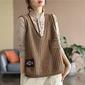 【慢。生活】文藝復古V領大碼寬鬆棉線針織馬甲 2634 FREE 卡其色