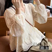 【Jilli~ko】法式甜美V領娃娃蕾絲襯衫 J9893 FREE 杏色