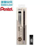 (組合包)雄獅職人木質六角原木自動鉛筆+飛龍ain橡皮擦 黑褐