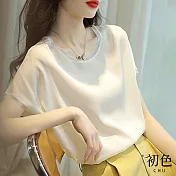 【初色】輕薄蝙蝠袖短袖T恤上衣-白色-62788(M-2XL可選) M 白色