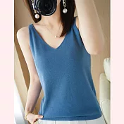【初色】素色V領針織吊帶背心上衣-共8色-63174(M-2XL可選) M 霧霾藍