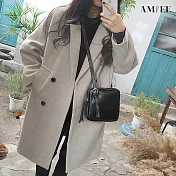 【AMIEE】日系保暖毛呢大衣外套(KDC-8509) L 灰色
