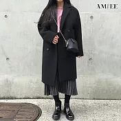 【AMIEE】日系保暖毛呢大衣外套(KDC-8509) L 黑色