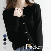 【Lockers 木櫃】春季韓版簡約圓領針織開衫外套 L111013005 XL 黑色XL