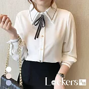 【Lockers 木櫃】春季蝴蝶結雪紡長袖襯衫 L112021301 XL 白色XL