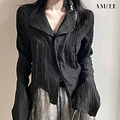 【AMIEE】設計百搭顯瘦襯衫(KDTY-2191) L 黑色