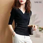 【AMIEE】時尚顯瘦打底上衣(KDTY-9663) F 經典黑