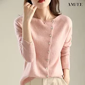 【AMIEE】開衫百搭單排針織上衣(KDTY-2830) F 玫粉色