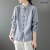 【AMIEE】復古棉麻條紋襯衫(KDTY-2504) M 藍條