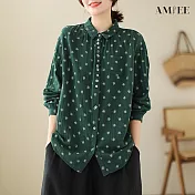 【AMIEE】復古碎花顯瘦襯衫上衣(KDTY-6387) 2XL 綠色