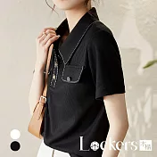 【Lockers 木櫃】春季減齡學院風短袖上衣 L112022008 XL 黑色XL