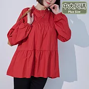 【慢。生活】荷葉邊縮口領鬆緊袖口寬版蛋糕上衣 12263 FREE 橘色