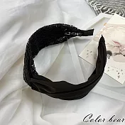 【卡樂熊】氣質雙拼蕾絲造型髮箍(三色)- 黑色