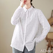 【ACheter】 棉襯衫長袖白色波點寬鬆中長上衣# 116241 M 白色