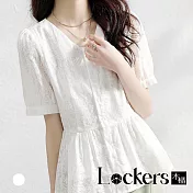 【Lockers 木櫃】春季優雅印花休閒襯衫上衣 L112030603 L 白色L