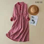 【AMIEE】經典貴氣百搭修身連身洋裝(KDDY-9396) XL 紅格