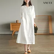 【AMIEE】簡約短袖連身洋裝(KDDY-A143) 2XL 米白