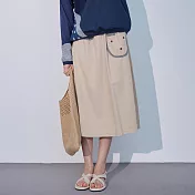 【慢。生活】童趣風裏格紋口袋拼接棉質A字長裙 88010 FREE 杏色