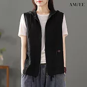 【AMIEE】復古棉麻開襟馬甲背心外套(KDCY-2162) XL 黑色