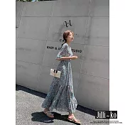 【Jilli~ko】V領復古碎花縮腰顯瘦桔梗連衣裙 J10068  FREE 藍色