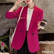 【MsMore】 韓劇西裝外套長袖寬鬆休閒氣質百搭中長版外套# 116382 L 玫紅