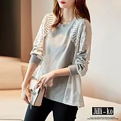 【Jilli~ko】蕾絲拼接設計抽繩縮腰寬鬆衛衣 J10125  FREE 灰色