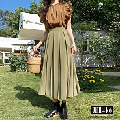 【Jilli~ko】高腰垂感西裝百搭A字壓褶傘長裙 M-L J10073  L 綠色