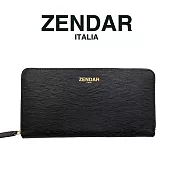 【ZENDAR】臺灣總代理 限量1折 頂級小羊皮極光紋拉鍊皮夾 達芙妮系列 全新專櫃展示品 黑色