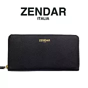 【ZENDAR】台灣總代理 限量1折 頂級小羊皮荔枝紋拉鍊皮夾 佩姬系列 全新專櫃展示品 黑色