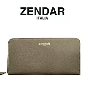 【ZENDAR】臺灣總代理 限量1折 頂級小羊皮荔枝紋拉鍊皮夾 佩姬系列 全新專櫃展示品 大象灰