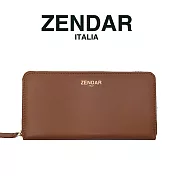 【ZENDAR】臺灣總代理 限量1折 頂級小羊皮金標拉鍊皮夾 黛安娜系列 全新專櫃展示品 琥珀色