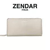 【ZENDAR】臺灣總代理 限量1折 頂級小羊皮金標拉鍊皮夾 黛安娜系列 全新專櫃展示品 杏白色