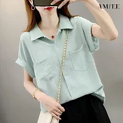 【AMIEE】氣質雪紡短袖襯衫(KDTY-3790) 3XL 綠色