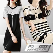 【初色】POLO領休閒洋裝-共10款/組-66842(M-2XL可選) L A.條紋