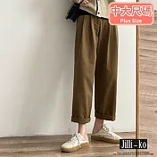 【Jilli~ko】復古高腰工裝寬鬆休閒闊腿直筒褲 J10113 FREE 深卡其色