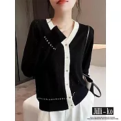 【Jilli~ko】V領波浪紋鏤空寬鬆冰絲針織衫 J10273  FREE 黑色