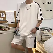 【AMIEE】潮流華夫格休閒運動套裝(男女款/KDA-620) 2XL 白色