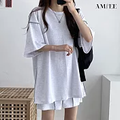 【AMIEE】純色簡約休閒線條運動套裝(KDA-635) L 淺灰