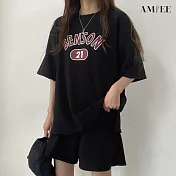【AMIEE】球衣風休閒運動套裝(KDA-032) L 黑色