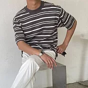 【AMIEE】雅痞必備橫條紋休閒針織衫(KDTY-2216) M 灰色