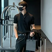 【AMIEE】型男修身坑條純色POLO衫(男裝/KDTY-2217) L 黑色