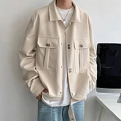 【AMIEE】港風設計感寬鬆休閒夾克外套(男裝/KDCY-7366) M 杏色