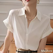 【MsMore】 白色絲襯衫品牌氣質高級感短版百搭上衣 # 116728 M 白色