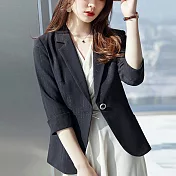 【MsMore】 休閒小西裝外套氣質韓版小個子短版薄款七分袖外套 # 116734 2XL 黑色