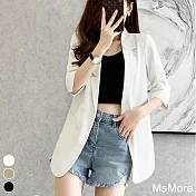 【MsMore】 小西裝外套大碼休閒七分袖薄款中長版時髦百搭外套 # 116735 2XL 白色