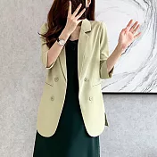 【MsMore】 小西裝外套大碼休閒七分袖薄款中長版時髦百搭外套 # 116735 2XL 綠色