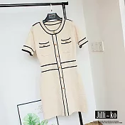 【Jilli~ko】小香風菱格紋金扣合身針織連衣裙 J10201 FREE 杏色