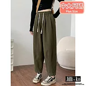 【Jilli~ko】鬆緊腰頭繫帶休閒百搭老爹蘿蔔褲 J10303  FREE 綠色